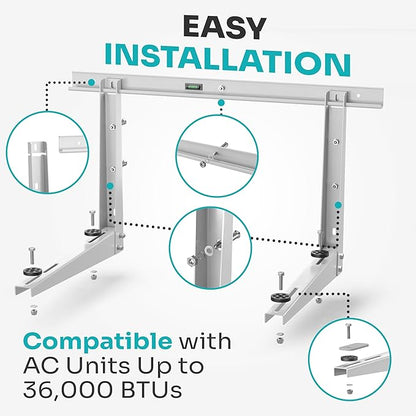 Heavy-Duty Outdoor Mini Split Wall Mount Bracket 9000 - 36000 BTU | Weatherproof Mini Split Mounting Bracket | Includes Drill Bit & Anti-Vibration Pads | Max 550lb Capacity