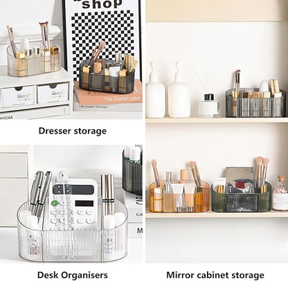 DASITON Large Capacity Makeup Brush Holder,5 Slot Makeup Brush Holder,Vintage striped Make Up Brush Holder,for Vanity Decor,Bathroom Countertops,Desk Storage Container,Cosmetic Display cases(Clear)