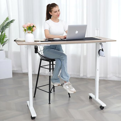 farexon 48 x 24 inch Standing Desk Electric Adjustable Height with Charging Station, Stand up Desk with Wheels, Preset Heights Home Office Gaming Computer Workstations Table（Oak