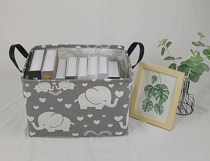 Rectangle Gift Storage Basket Home Shelf Storage Basket Organizer Box Clothes Laundry Hamper Nursery Basket Laundry Basket with Handles (love elephant)