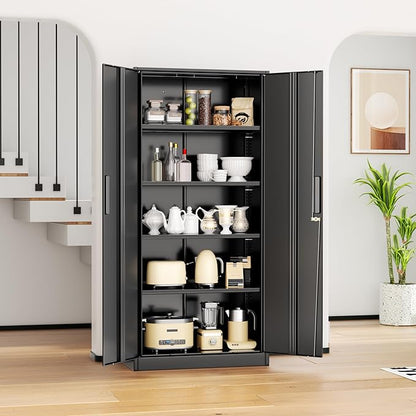 INTERGREAT Metal Storage Cabinet, 72” H Storage Cabinet with Doors and Adjustable Shelves for Office, Home, Garage, Pantry (Assembly Required, Black)