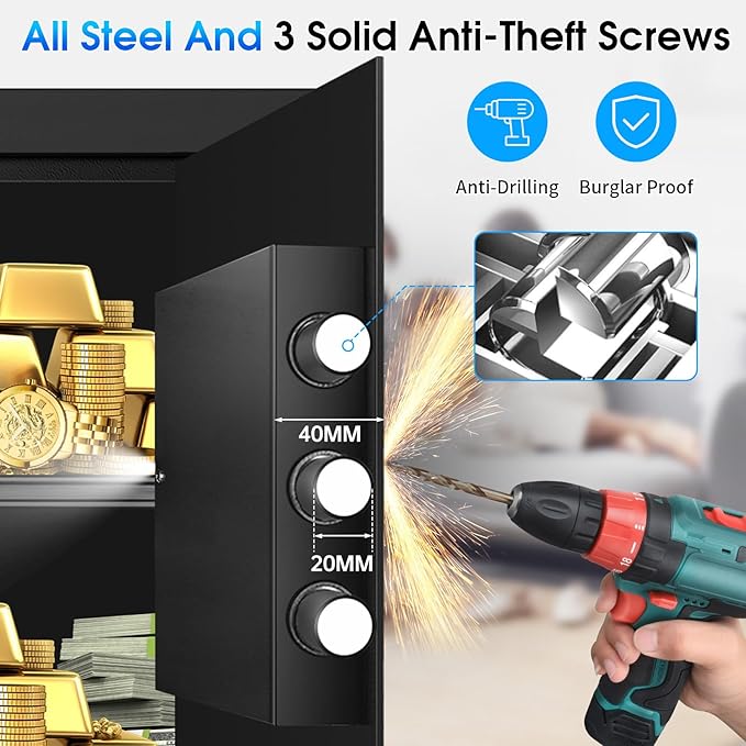 2.3 Cuft Fire Proof Safe for Home Documents Use, Small Home Safes Water and Fireproof with Digital Keypad and Spare Key, Removable Shelf, Steel Personal Fireproof Safety Box for Documents Cash, Money