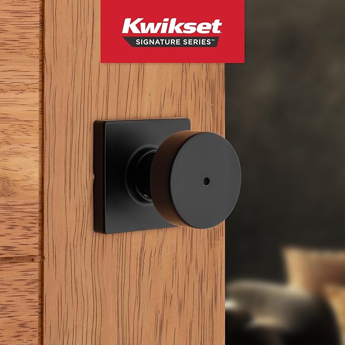 Kwikset Pismo Interior Privacy Door Knob with Lock,Door Handle for Bathroom and Bedroom,Matte Black Keyless Turn Lock Doorknob,with Microban Protection,(Pack of 10)