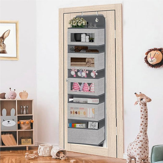 VERONLY Over The Door Hanging Organizer Storage with 5 Large Pockets,Wall Mount Clear Windows and 2 Widened Metal Hooks for Pantry,Nursery,Diapers,Bathroom,Kitchen,Closet,Dorm