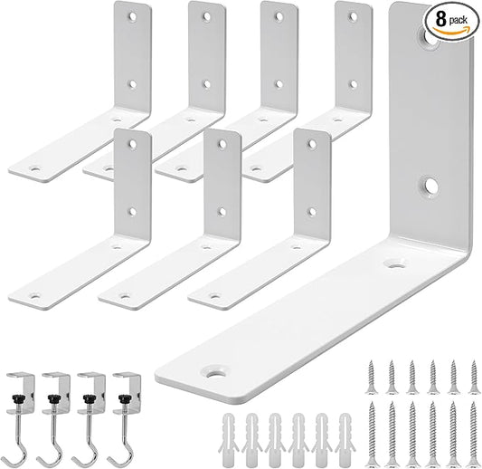 L Floating Shelf Brackets,8 Pack Heavy Duty L Brackets for Shelves, L 6" X H 4" White Metal Countertop Support Brackets,Wall Mounting for Wood