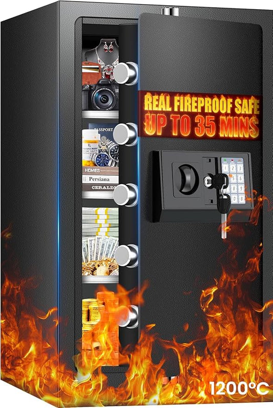 35 Mins Fireproof Safe - 6.5 Cu Ft Home Safe Box, Fire Proof Safes, Security Safe Box with Digital Keypads for Home Office, Cash, Files,Keypad