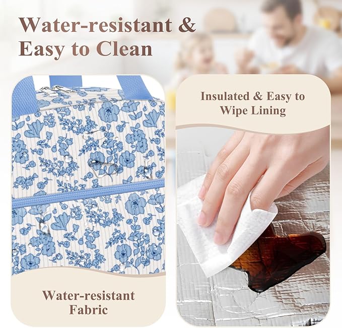 Lunch Bag Lunch Box for Women, Cute Corduroy Insulated Reusable Work Leakproof Simple Adults Flower Large Lunch Boxes Tote Bag Men Cooler Bag