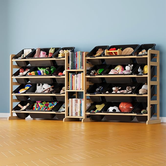 SpaceAid Large Toy Storage Organizer with 24 Bins and 3 Shelves, Toy Organizers Storage Bookshelf, Kids Bin Shelf Box Bookcase for Bedroom Playroom Organization Room Decor, True Black