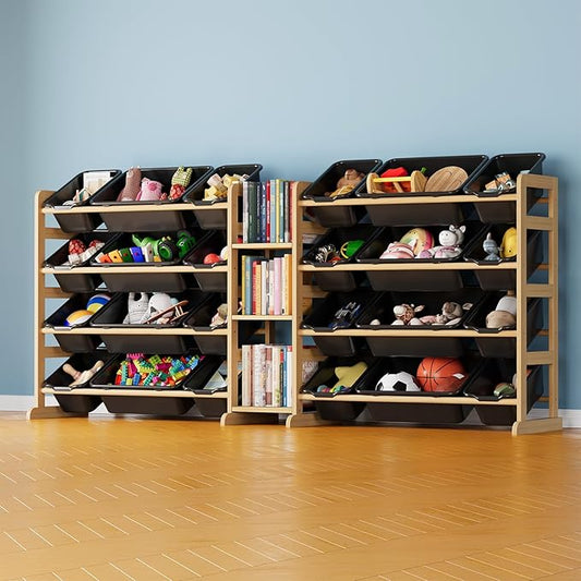 SpaceAid Large Toy Storage Organizer with 24 Bins and 3 Shelves, Toy Organizers Storage Bookshelf, Kids Bin Shelf Box Bookcase for Bedroom Playroom Organization Room Decor, True Black