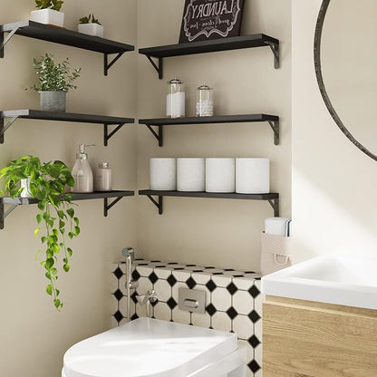 YGEOMER 23.6 Inch Floating Shelves for Wall, Farmhouse Wall Shelves for Bedroom, Bathroom Storage, Living Room and Kitchen Decor (Set of 6 Black)