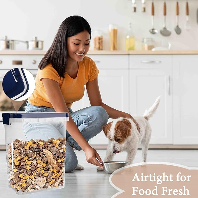 5 - 8 Lbs Dog Food Storage Container with Scoop - Airtight Cat Food Container - Buckle-Lock Pet Food Container for Dog, Cat, Bird Seed, Chicken, Dry Food Storage Bin Container for Rice, Cereal, Flour