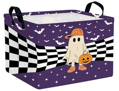 Large Halloween Themed Candy Gift Boo Basket for Kids Baby Personalized Adults Storage Bin Fall Decor(Baseball Hat Grid Spooky)