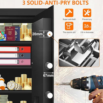 5.2 Cuft Large Safes for Home, Security Fireproof Safe Box with Programmable Keypad, Spare Keys and Removable Shelf, Anti-Theft Digital Home Safes Water and Fire Proof Document Box for Money Valuables