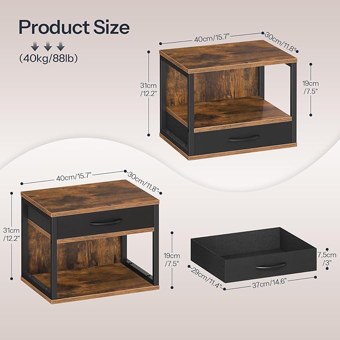 HOOBRO 2-Tier Desktop Printer Stand with Drawer, Under-Desk Printer Table with Storage Shelf, for Home Office, Kitchen, Fax Machine, Scanner, Rustic Brown BF07PS01