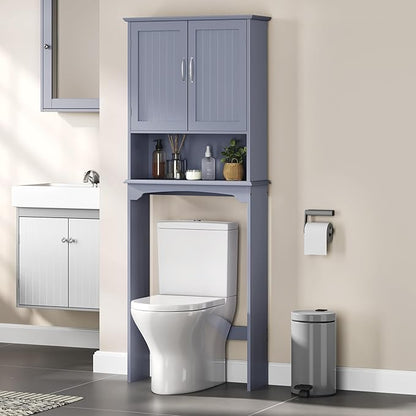 Yaheetech Over The Toilet Bathroom Cabinet with 2 Doors & Adjustable Shelf, Free Standing Toilet Rack Space-Saving, L24.5xW9xH66 Inches, Grey