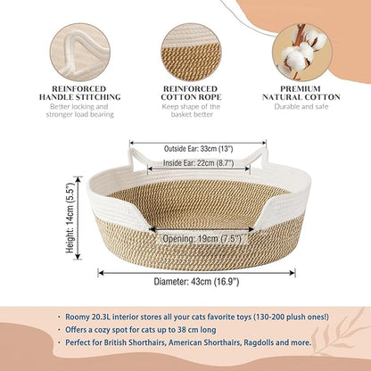 Cat Toy Basket, Cat Toy Box Organizer Baskets, Woven Cotton Rope Pet Puppy Dogs Cats Bed Toy Bin With Handle, Chew Toys Blankets Leashes Storage Baskets for All Pets - Puppies to Large