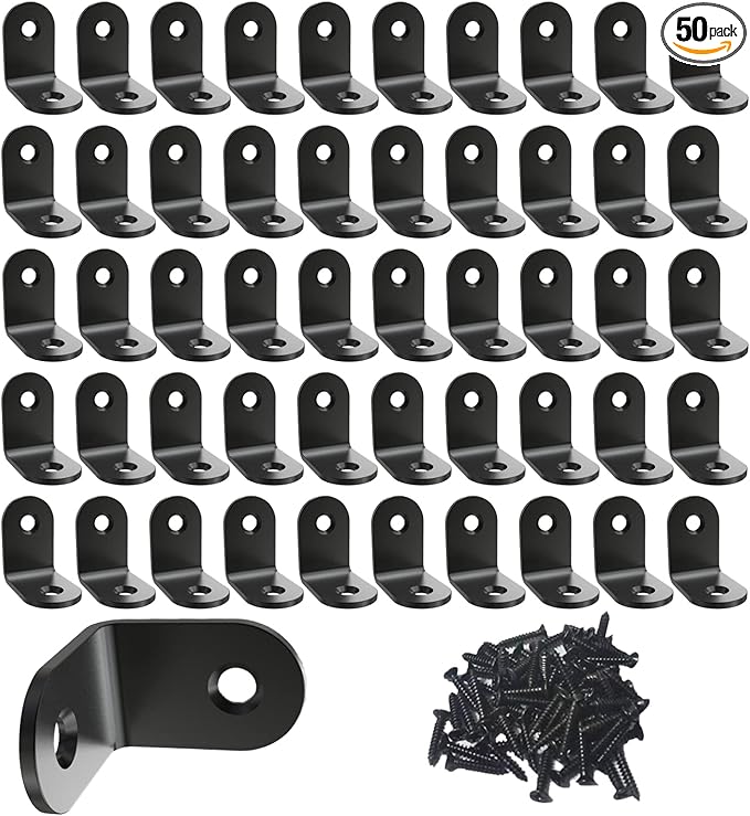 Corner Brace, L Bracket, Corner Brackets of Stainless Steel,Small Angle Support for Home Improvement, Metal Iron Braces for Wood Aufuga (50, Black, 0.8x0.8x0.6)
