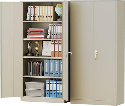 Pataku Metal Storage Cabinet, 72" Garage Cabinet with Doors and Shelves Lockable Steel Multifunctional Cabinets, File Cabinets for Home, Office, Warehouse(Putty)