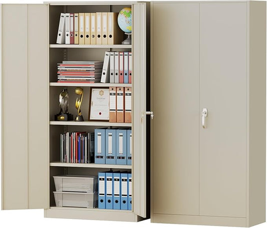 Pataku Metal Storage Cabinet, 72" Garage Cabinet with Doors and Shelves Lockable Steel Multifunctional Cabinets, File Cabinets for Home, Office, Warehouse(Putty)
