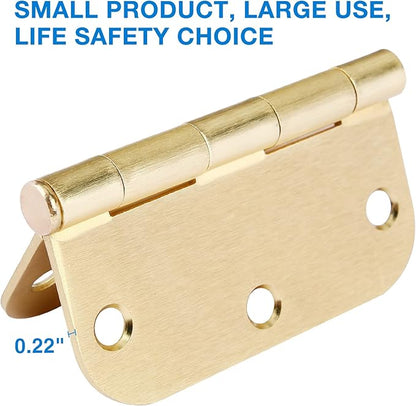 Door Hinges Satin Brass 3.5 Inch x 3.5" Interior Gold Door Hinges for Doors 3 Pack Brushed Brass Door Hinges 3-1/2" Rounded 5/8"Radius Corners Bedroom Residential Standard Indoor Door Hardware Hinge