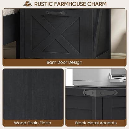 3 Drawer Small File Cabinet, Farmhouse Vertical Filing Cabinet Fits Letter and A4 Size, Under Desk Wooden File Cabinets for Home Office, Printer Stand, Black