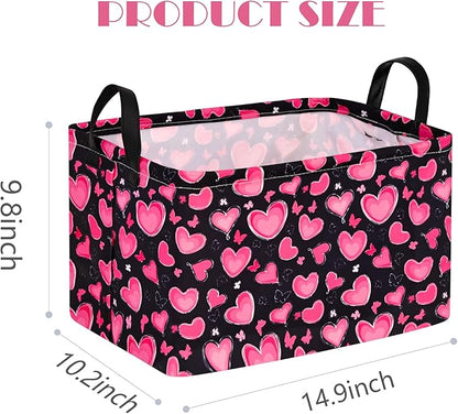 Empty Gift Basket for Girls Heart Print Storage Cube for Women, Closet Shelf Waterproof Organizer Bins with Handles Nursery hamper Kids Toys Books Box Room Deco
