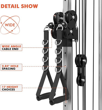 Mikolo Wall Mount Cable Station, Cable Crossover Machine with Dual Pulley System and 18 Adjustable Positions for Home Gym Fitness Equipment