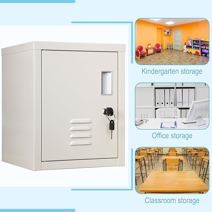 Suzile Lockable Storage Cabinet Metal Lockable Steel Storage Cabinet Organizer Lockers for Employees Vertical Metal Cabinets End Side Table Steel Bedside with Shelf(White)