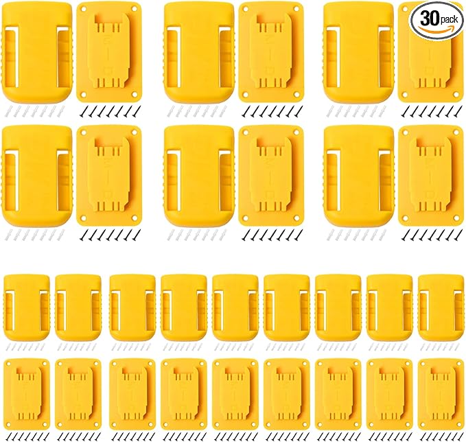 30pas Tool Holders and Battery Holder for Dewalt 20v Wall Mount Hanger Battery Drill Tool Storage Shelf for Milwaukee M18(Yellow)