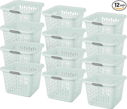 Sterilite Laundry Basket, Plastic Clothes Hamper, Large Square Bin with Comfort Grip Handles and Reinforced Rim, 1.5 Bushel Capacity, Mint, 12 Pack