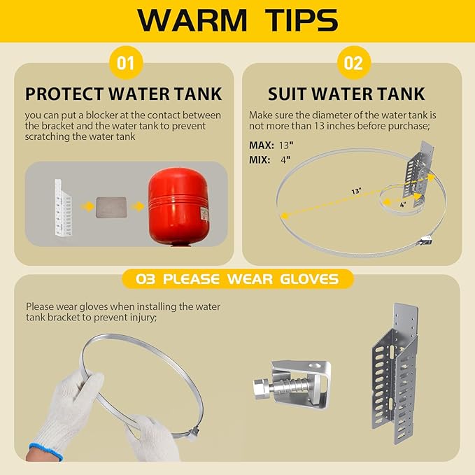 Expansion Tank Brackets, Thermal Expansion Tank Wall Mounting Bracket with 2 Hot Water Heater Support Strap for 1-5 Gallon Tank, 5lb Propane Tank Holder for RV -1 Set