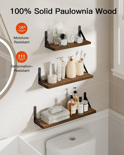 AMADA HOMEFURNISHING Wall Shelves Set of 6, Rustic Farmhouse Floating Shelves for Bedroom, Bathroom & Living Room, Brown