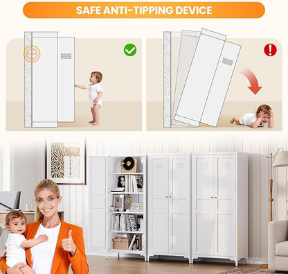 61" Tall Kitchen Pantry Storage Cabinet with 2 Doors and 4 Adjustable Shelve, Metal White Food Pantry Cabinet, Kitchen Cabinet Storage Unit,5 Tier Freestanding Cupboard for Kitchen Dining/Living Room