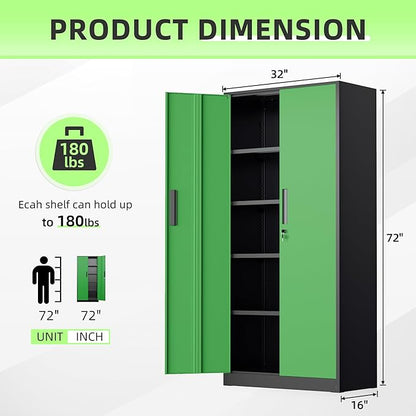 INTERGREAT Metal Storage Cabinet, Garage Steel Locking Cabinets with Doors and 4 Adjustable Shelves, Tall Lockable File Tool Cabinets for Home Office, Classroom Cabinet Basement, Black-Green