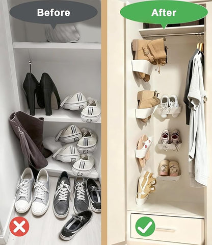 4PCS Wall Mounted Shoe Rack with Sticky Strips, Space Saving Hanging Shoe Rack, No-Drill Hanging Shoe Shelves, Ideal for RV, Door, Wall, Closet