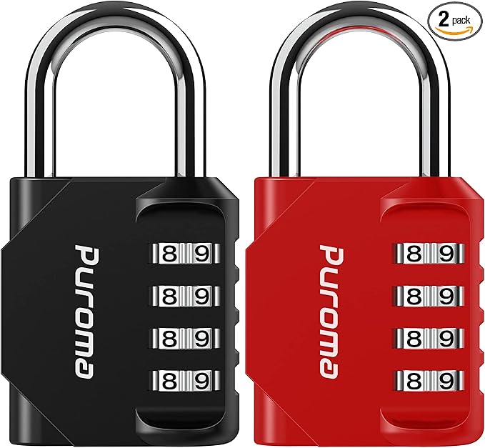 Puroma 2 Pack Combination Lock for Locker 4 Digit Outdoor Waterproof Padlock for School, Gym, Sports, Fence, Toolbox, Gate, Case, Outdoor, Hasp Storage, Cabinets (Red & Black)