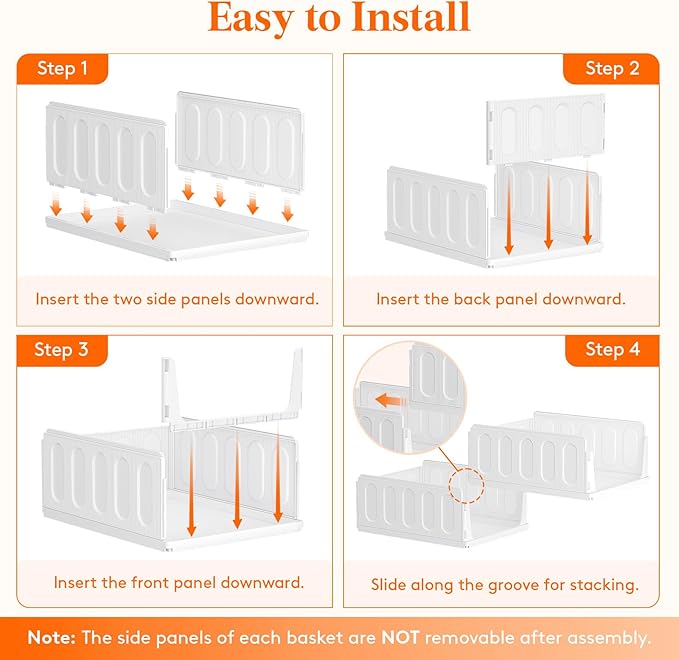 Lifewit 6 Pack Stackable Closet Organizers and Storage Basket for Clothes, Plastic Sweater Storage Bins for Wardrobe, Multifunctional Pants Organizer for RV, Pantry, Bathroom, Kitchen, Dorm, 24L