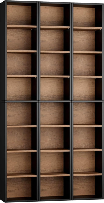 FOTOSOK 8-Tier Media Tower Rack, 11.6 X 9.3 X 71 Inches CD DVD Slim Storage Cabinet with Adjustable Shelves, Tall Narrow Bookcase Display Bookshelf for Home Office, Black/Brown