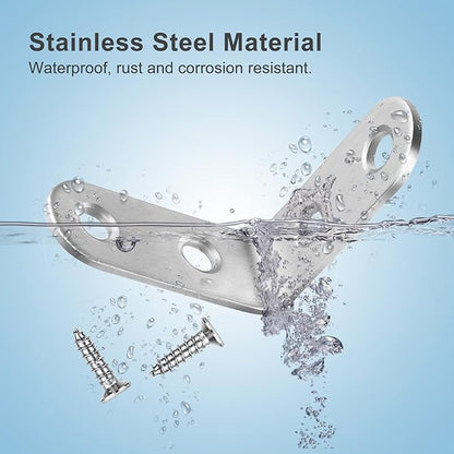 16pcs L Brackets 90 Degree Shelf Bracket Right Angle Corner Braces Stainless Steel Furniture Anchors Waterproof Mounting Fasteners with 64pcs Screws for Wood Connections and DIY Supports