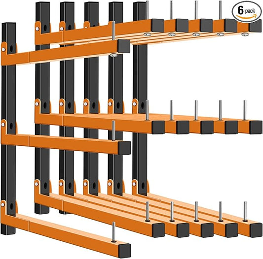 Lumber Rack Wall Mount, Heavy Duty Wood Storage Racks, 9-Level System Garage Shelving, 1080 Lbs Capacity Organizer Shelves, Folding Orange Brackets, 6 Pack Hanging Metal Shelf for Indoor and Outdoor
