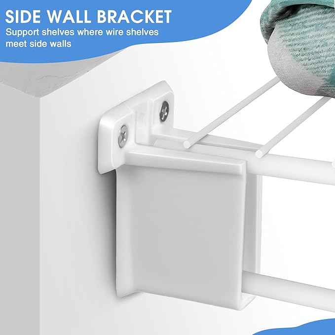 Dreyoo 12 Pack Wire Shelf End Bracket, White Plastic Closet Shelves Brackets, Wall Mount Brackets for Shelves Closet, Screws Included