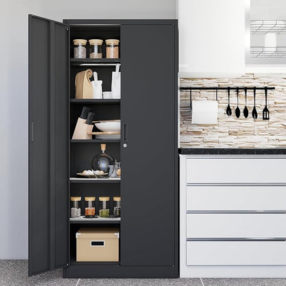 CMY Metal Storage Cabinet, 71" H Locking Cabinet with 5 Adjustable Shelves, Garage Cabinets for Office, Home, Pantry-Black