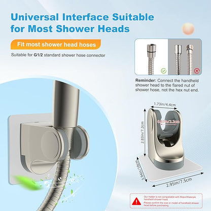 Hibbent 2 Pack Shower Head Holder, Strong Adhesive and Waterproof Handheld Shower Holder, Height Adjustable Wand Bracket, Wall Mount, No Drilling, Brushed Nickle