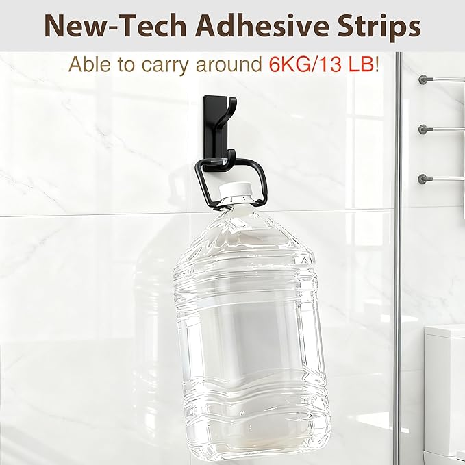 pickpiff Wall Hooks with Adhesive Strip - Easy to Remove, No Residue, Strong Heavy Duty Sticky Towel Hook, 4 Pack Black