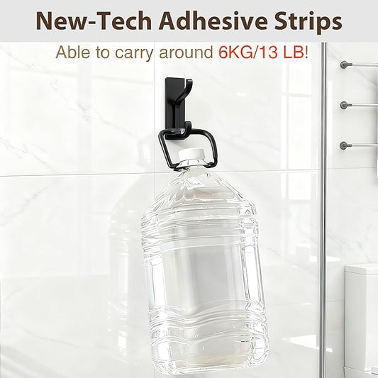 pickpiff Wall Hooks with Adhesive Strip - Easy to Remove, No Residue, Strong Heavy Duty Sticky Towel Hook, 4 Pack Black