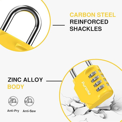 Puroma 2 Pack Combination Lock for Locker 4 Digit Outdoor Waterproof Padlock for School, Gym, Sports, Fence, Toolbox, Gate, Case, Outdoor, Hasp Storage, Cabinets (Yellow)