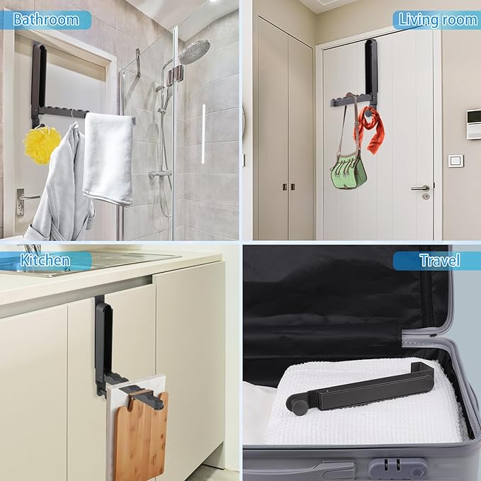 Over The Door Drying Rack, 1 Pack Foldable Over The Door Hooks Hanger for Laundry Clothes Heavy Duty Door Organizer Rack Coat Towels Hanging Storage for Bedroom Bathroom Kitchen