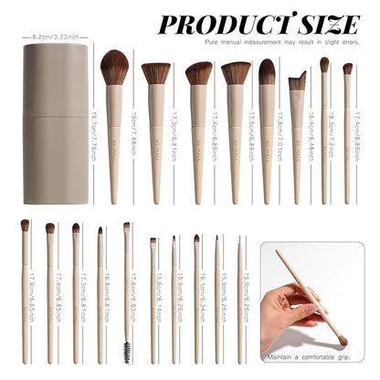 BS-MALL Professional Makeup Brush Set 18 Pcs Premium Synthetic Foundation Powder Concealers Eye Shadows Blush Makeup Brushes with Travel Case (Matte white beige)