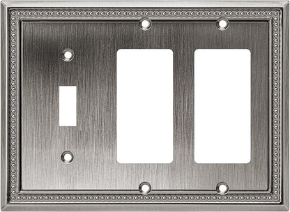 Henne Bery Sunken Pearls Heavy Duty Decorative Wall Plate Switch Plate Outlet Cover (Single Toggle/Double Decorator, Heirloom Silver)