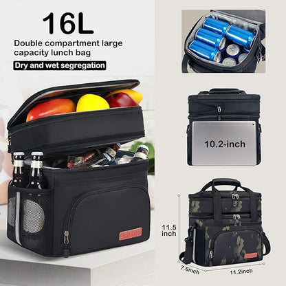 Tactical Lunch Box for Men & Women – Expandable 16L Double Deck Insulated Cooler Bag for Work, Construction & 12-Hour Shifts – Heavy Duty Leakproof Large Meal Prep Tote with Shoulder Strap
